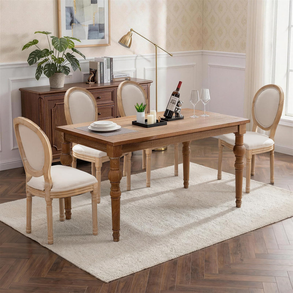 French Dining Chairs Set of 4, Vantage Dining Chair with Round Back, Wood Leg Farmhouse Country Rattan Dining Chair