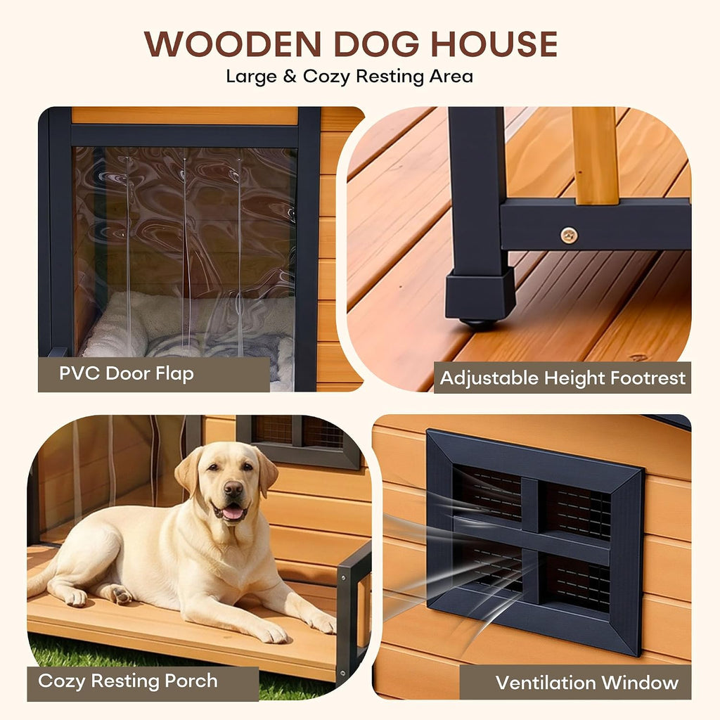 Large Dog House Outdoor Elevated Wooden Dog Kennel with Porch Brown 39"