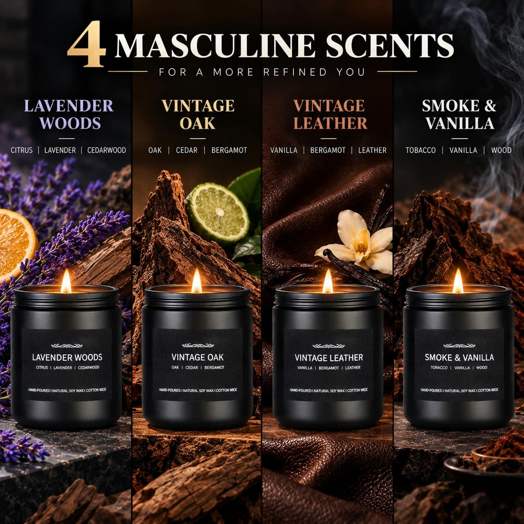 Scented Gifts Set for Men, 4 Pack Soy Wax Candles
