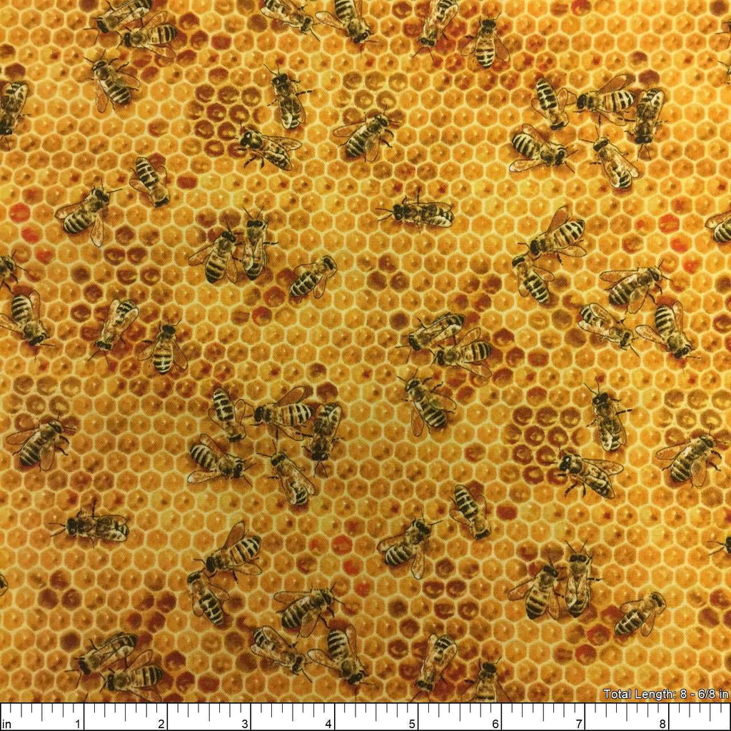 Bees and Flowers Honeycomb Honey, Fabric by the Yard