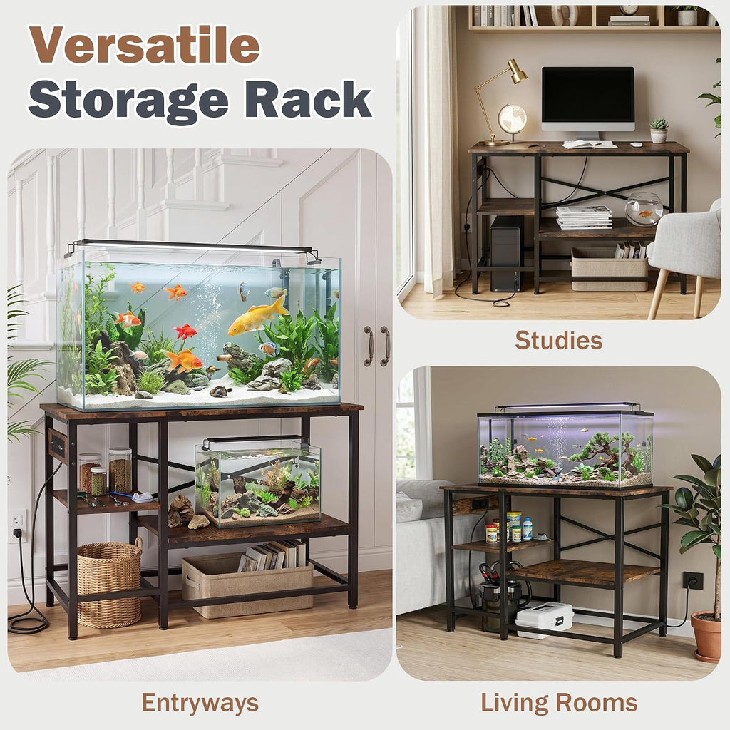 40-55 Gallon Fish Tank Stand with Power Outlet, 43.2 in x22 in, 600Lbs Capacity, 4-In-1 Power Outlet, Storage Shelves