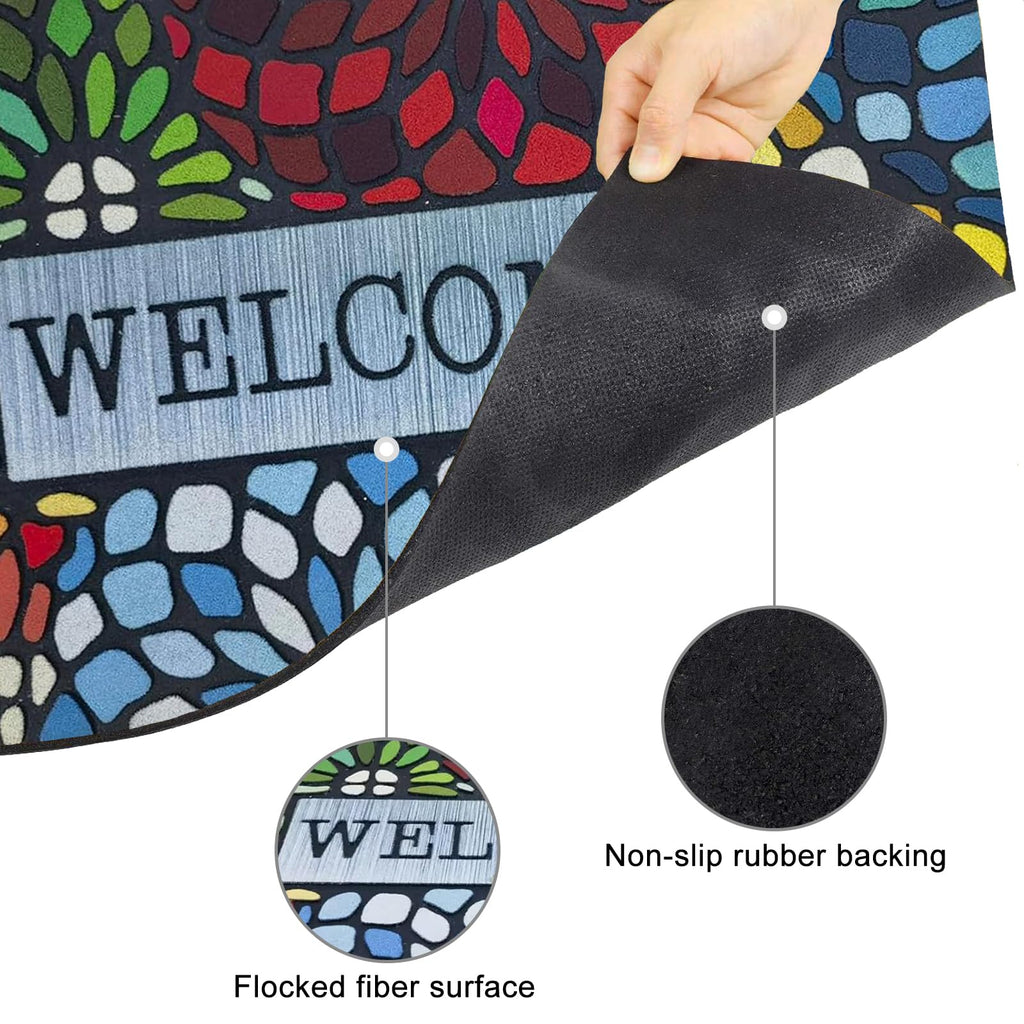 Colorful Welcome Door Mat, Welcome Mat 24x 36 Inch Front Doormat Outdoors Entrance Outdoors Mats for Outside Entry