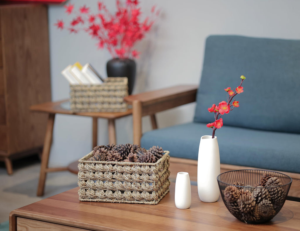 Wicker Storage Baskets, Seagrass Baskets for Counter Organizing, Handwoven Rectangular Baskets for Shelves, 11 x 7.5