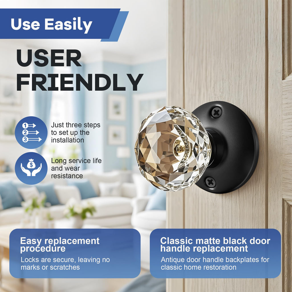 12 Pack Vintage Door Knobs Round Rosettes, Old Style Door Knob(Matte Black)