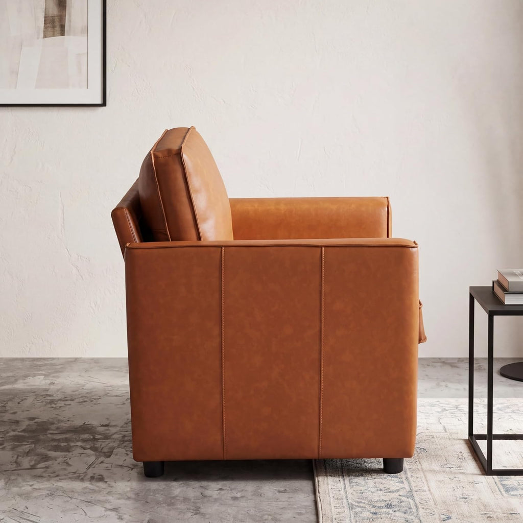 39" Faux Leather Armchair Large Sofa Chair, Caramel