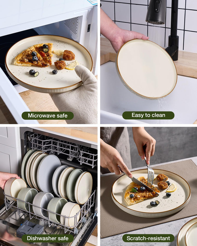 Plates and Bowls Set with Rim, Stoneware Dinnerware Sets for 4