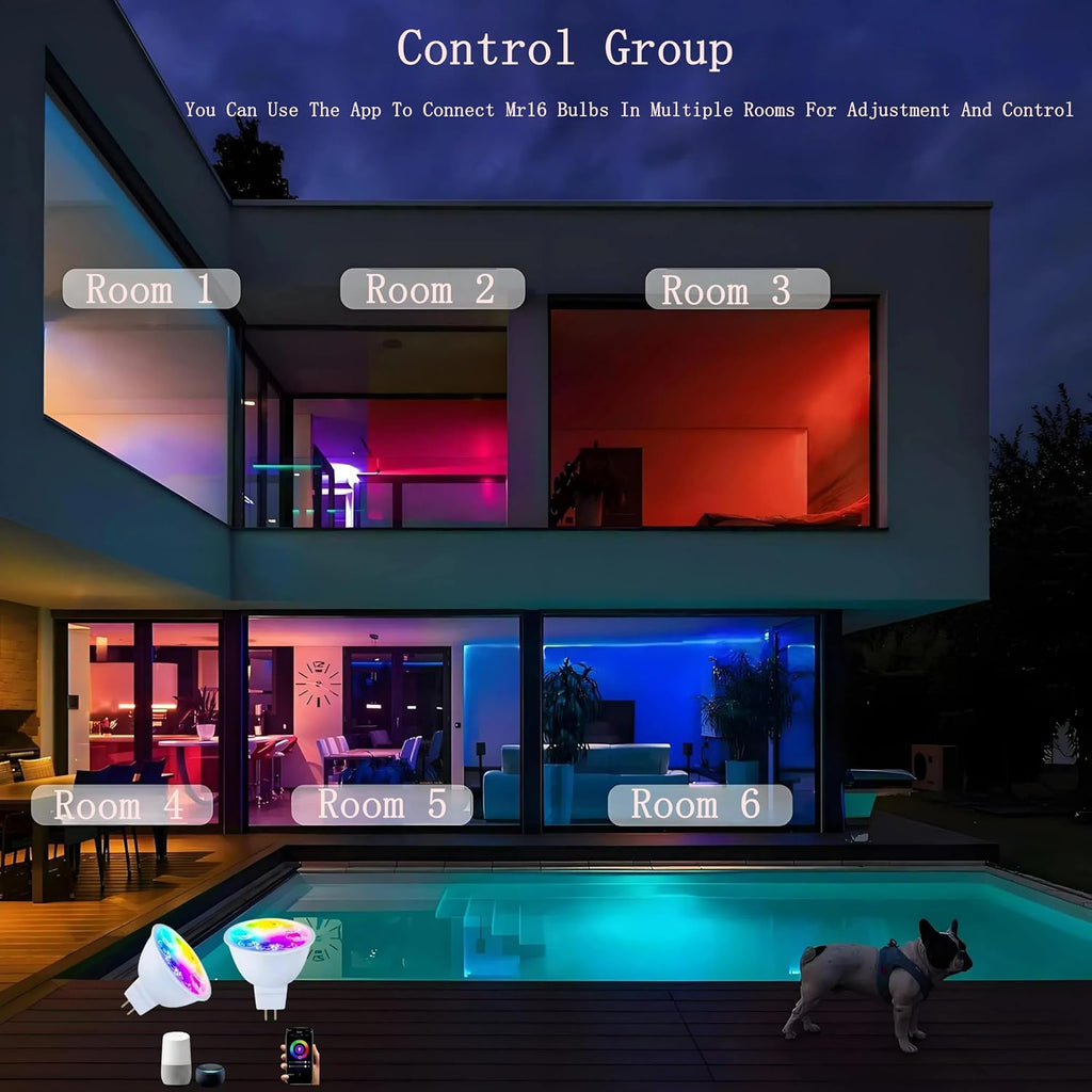 Smart MR16 LED Bulb Dimmable Color Changing, 12V Gu5.3 Bi-pin Base, WiFi & Bluetooth LED Bulbs Work with Alexa