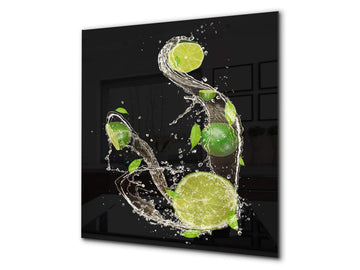 Stylish Tempered Glass backsplash - Glass Kitchen splashback - Glass upstand BS09 Water Splash Series: Lime in Water 3