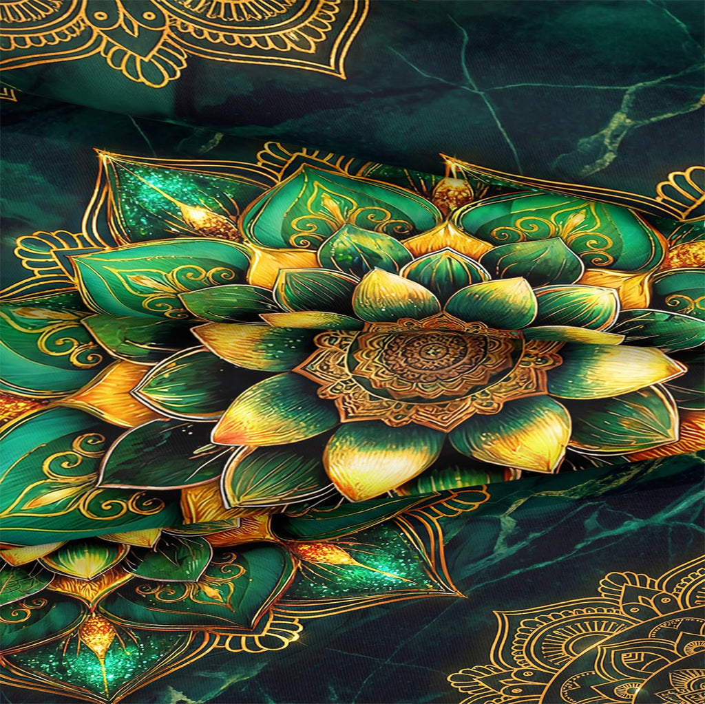 Green Marble Comforter Set Queen Size Mandala Floral Bedding Set Dark Green Mandala Print Boho Chic Bedding Super