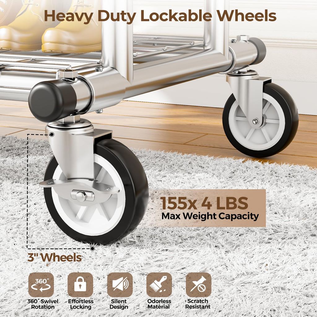 Heavy Duty Clothes Rack 620 LBS, Rolling Clothing Rack with Wheels