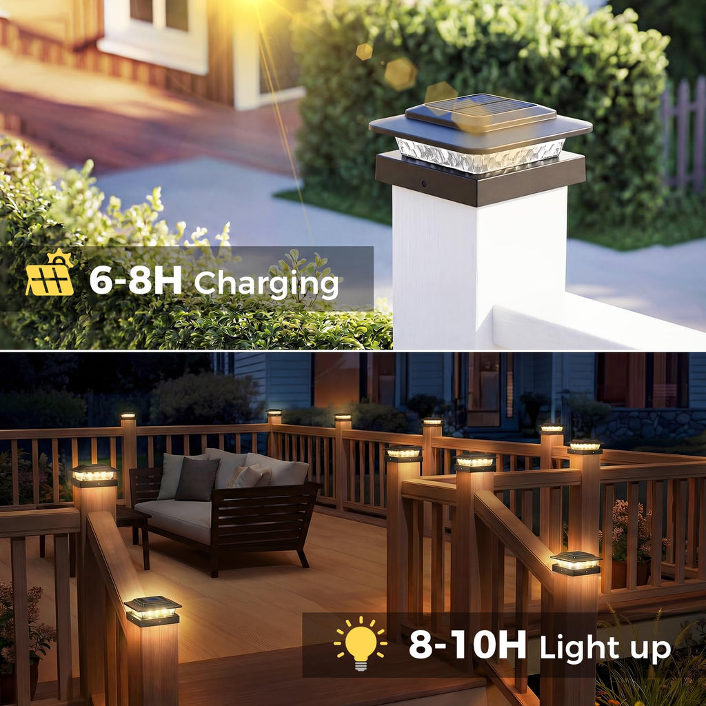 4x4 Solar Post Cap Lights Outdoor 16Pack- 3 Color Temperatures& 2 Level Brightness, IP65 Waterproof, 16 LED Black