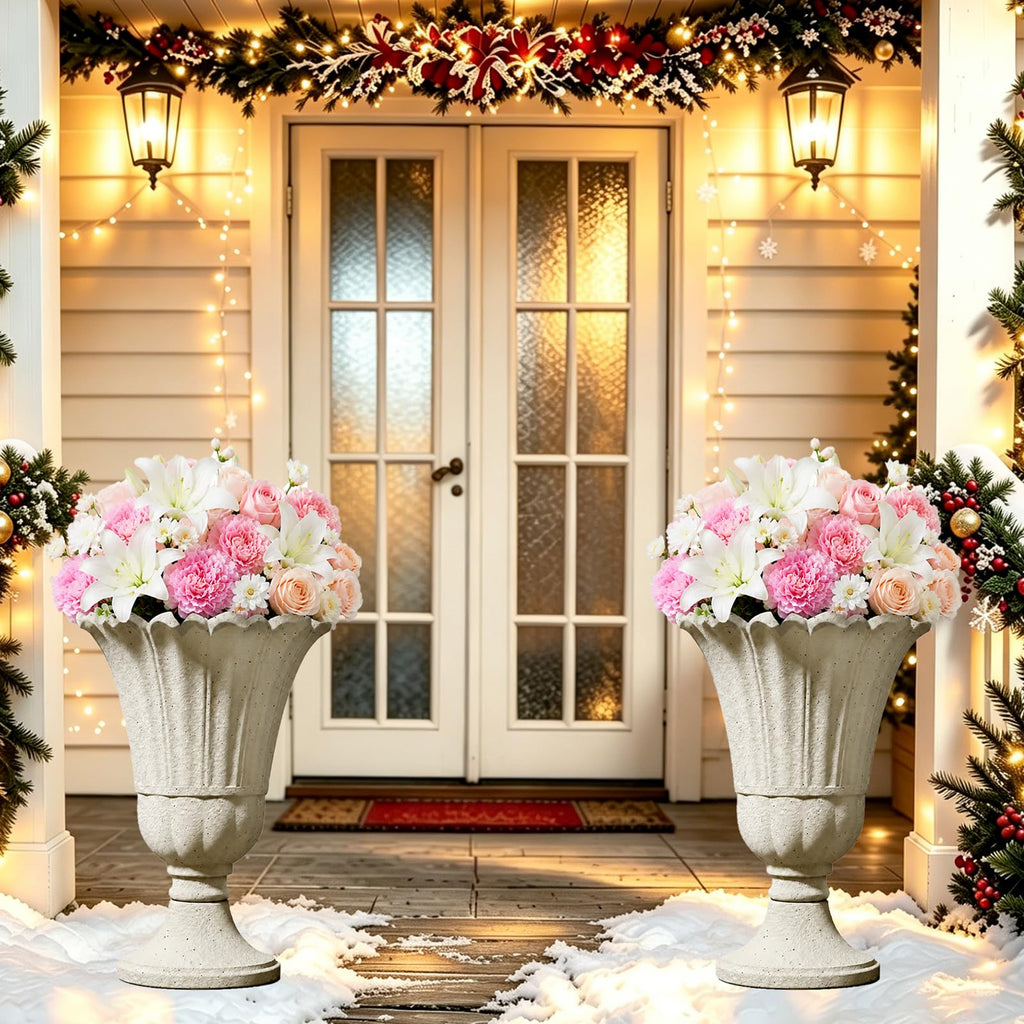 24" Tall Urn Planters for Outdoor Plants Set of 2 - Beige Petal