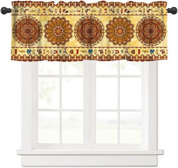 Vintage Egypt Window Valance, Ancient Egyptian Hieroglyphs Boho Mandala Geometric Print Blackout Window Treatment