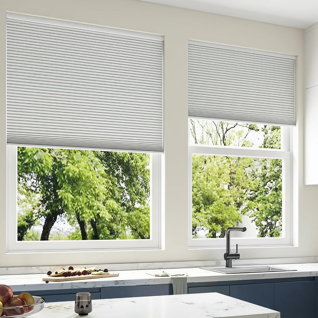 No Drill Cordless Cellular Honeycomb Blinds, Tension Mount Blackout Window Shades, Thermal Insulating Child Safe Cord