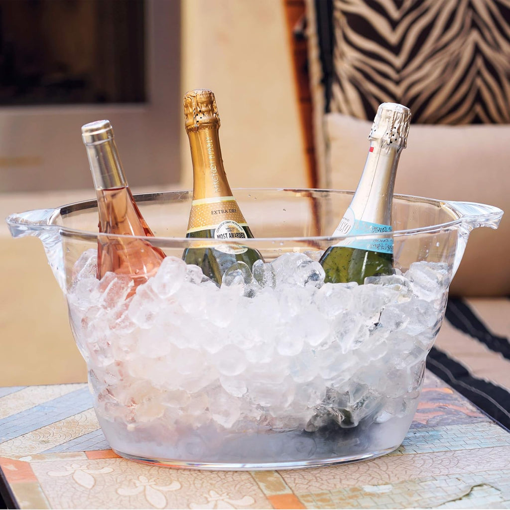 Acrylic Oval Party Tub - Clear Beverage Cooler w/Handles, Wine Cooler, Beer Chiller, Ideal Party Tubs for Drinks, Use