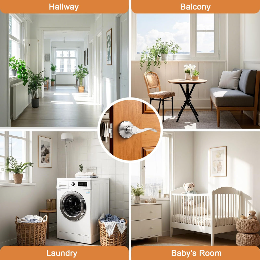Interior Brushed Nickel Door Handle, Wave Style Passage Door Handles, Keyless Door Levers Lockset for Closet and
