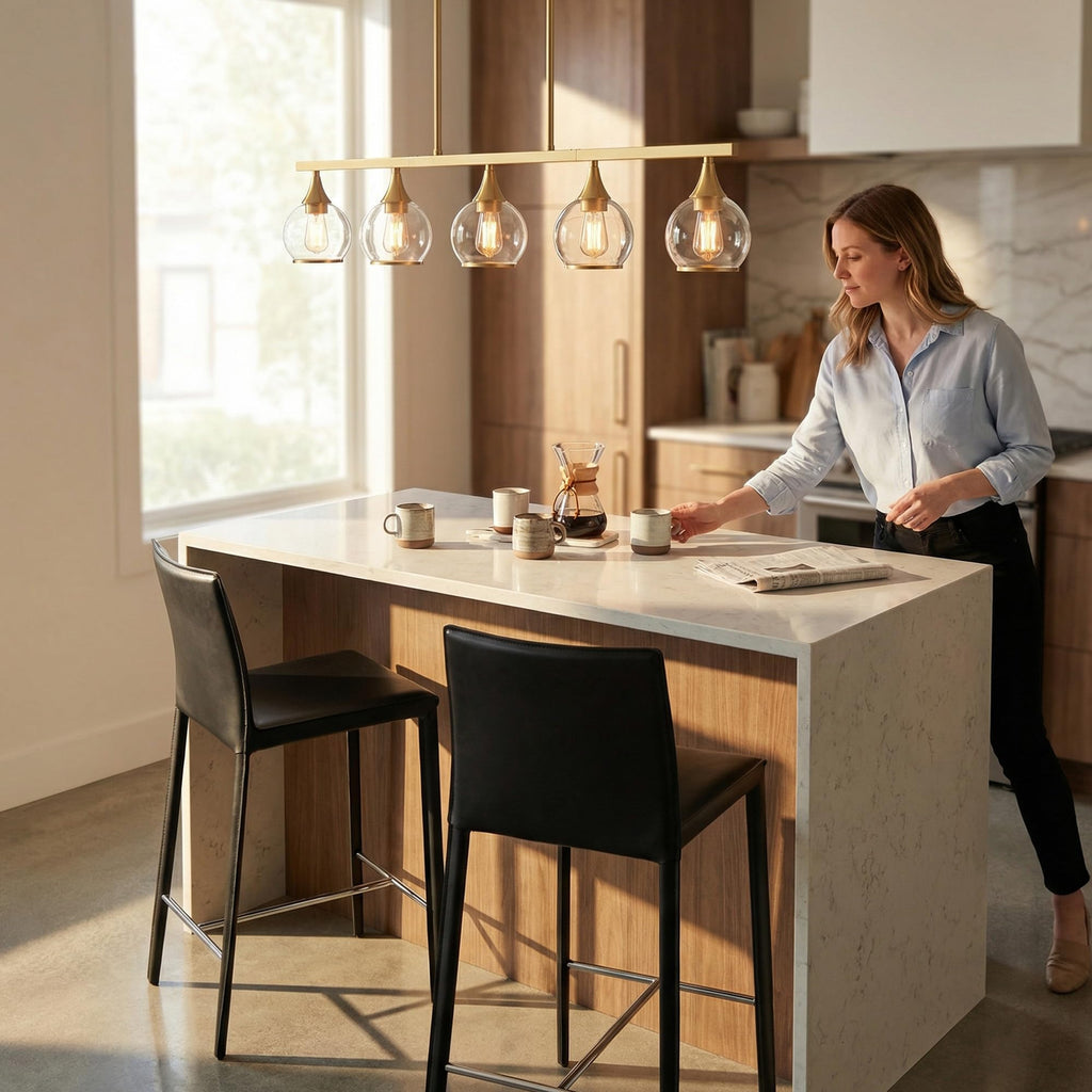 Gold Kitchen Island Linear Pendant Light, 5-Light, E26 Base