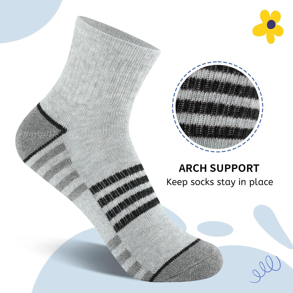 Boys Athletic Quarter Socks - Ankle Sports Socks With Cushioned Sole - 6 Pairs, Old