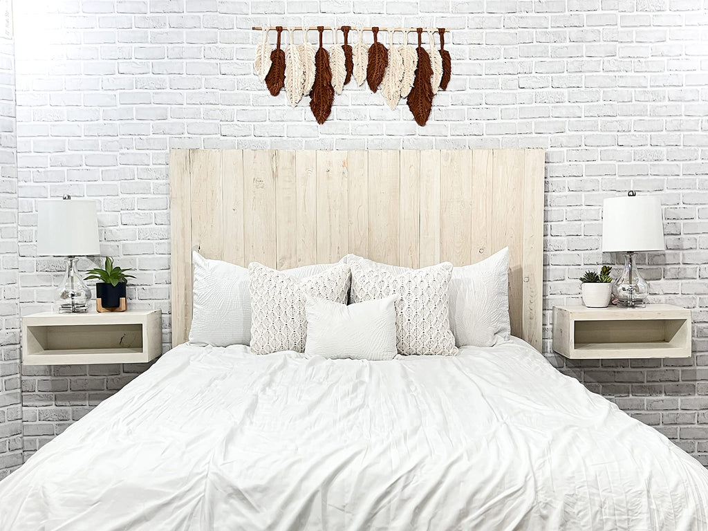 Antique White Headboard, Farmhouse Design, Solid Wood Headboard, Floating Panels, Wall Mount, Adjustable Height, Easy