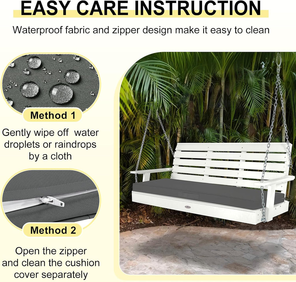 Outdoor Bench Cushion Waterproof, 48 x 18 Inch Patio Furniture Cushions with Adjustable Ties & Portable Handle, Porch