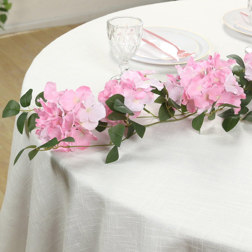 2-Pack Artificial Hydrangea Garland - 5.5ft Pink Silk Flower Vine with Greenery
