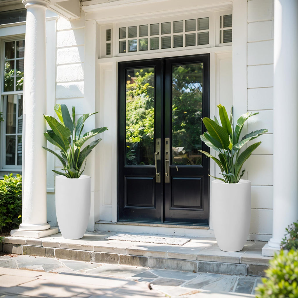 Tall Concrete Planter, 24" Modern White Floor Pot Decor
