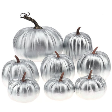 8 Pcs Fake Silver Leather Pumpkins Artificial Pumpkin Decoration