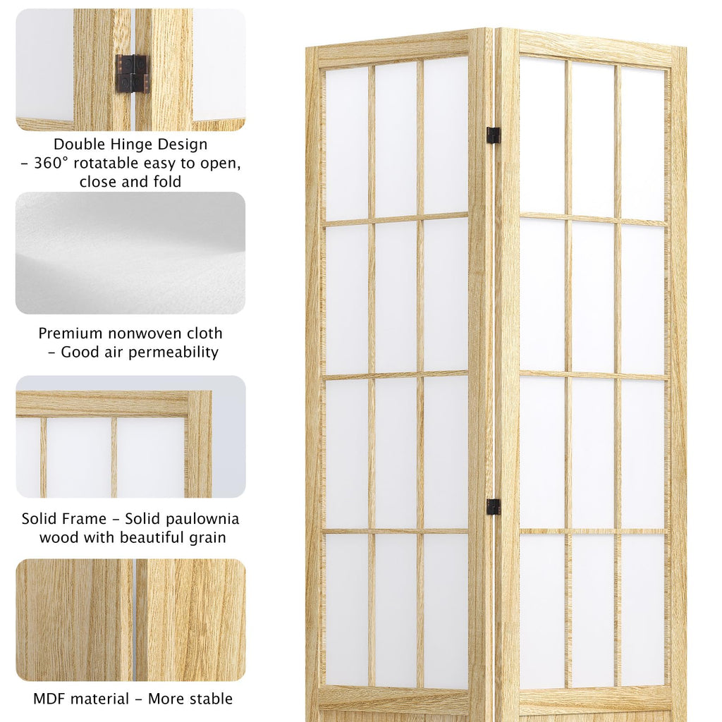 5.6FT Room Divider and Folding Portable Partition Screen, Chinese Japanese Shoji Style for Room Separation - 4 Panel