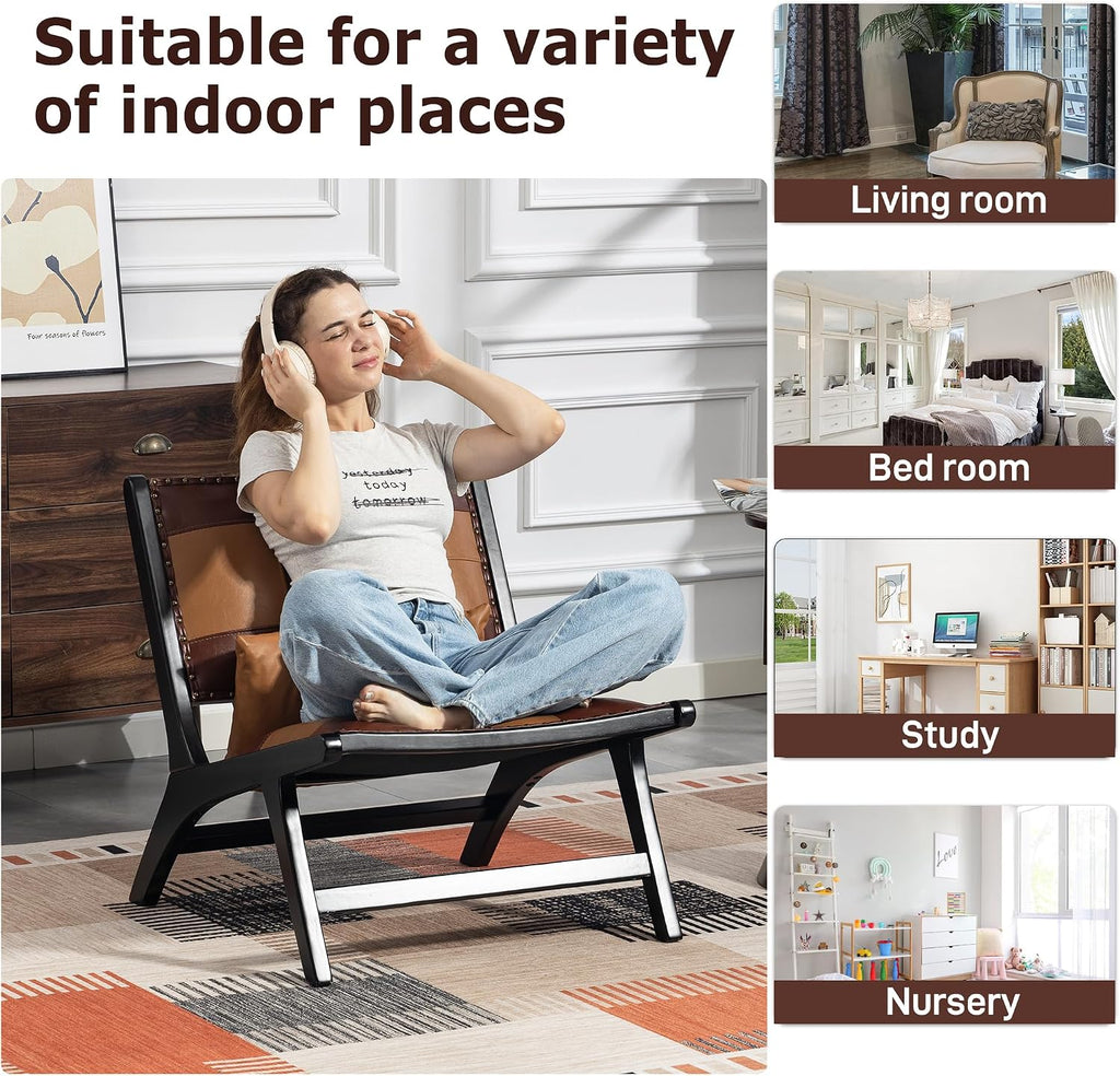 Accent Chair, Modern Comfy Genuine Leather Armless Accent Chairs