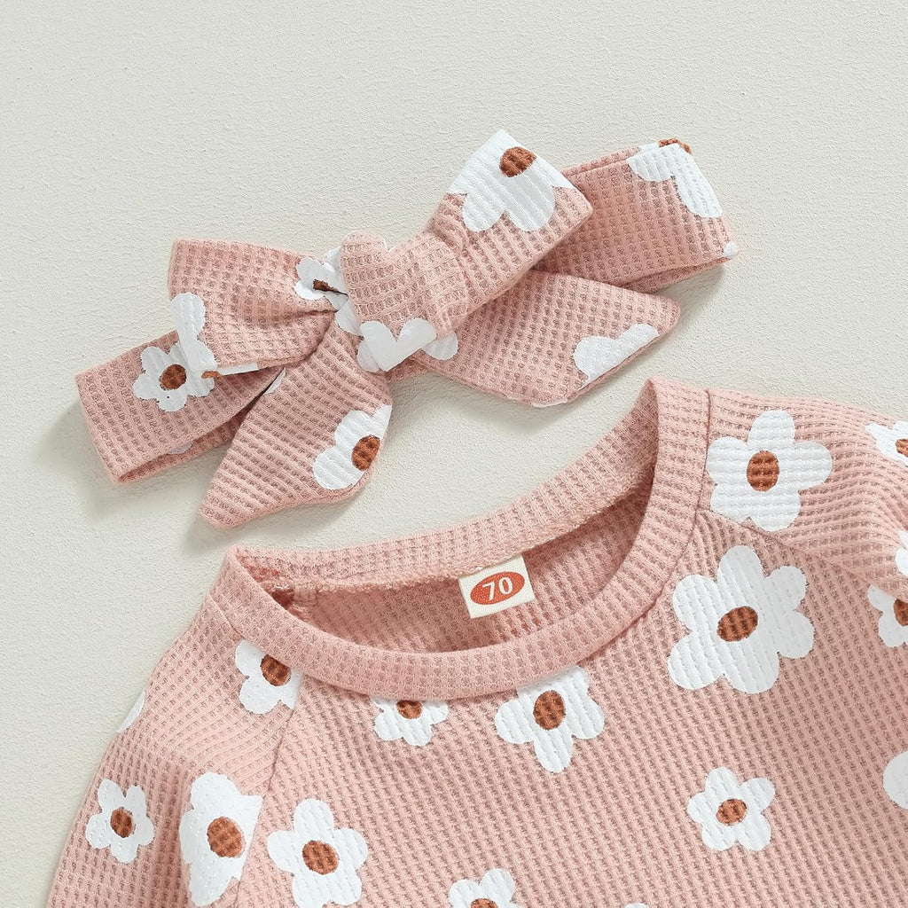 Fall Baby Girl Clothes Waffle Knit Floral Pullover Sweatshirt Long Sleeve Shirt Top Pants Cute Winter Outfit Set