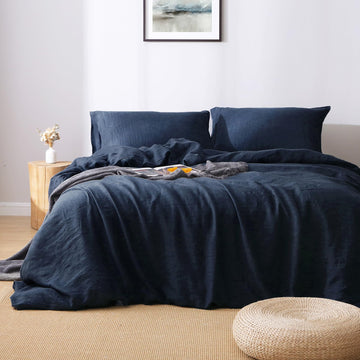 100% Organic Linen Duvet Cover Set, Stonewashed French Flax Bedding Set 3pcs, 1 Comforter Cover+2