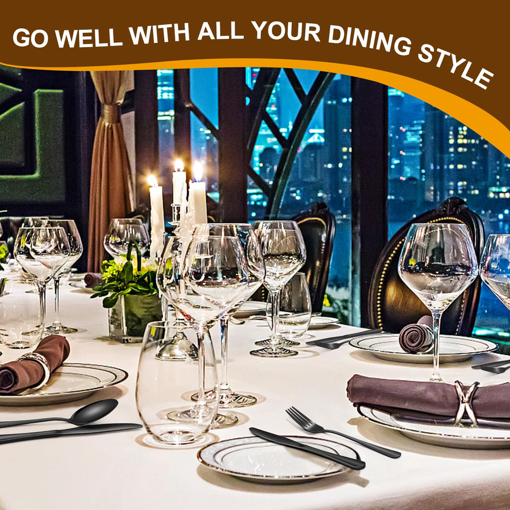 Black Silverware Set Service for 8, Stainless Steel Flatware Set