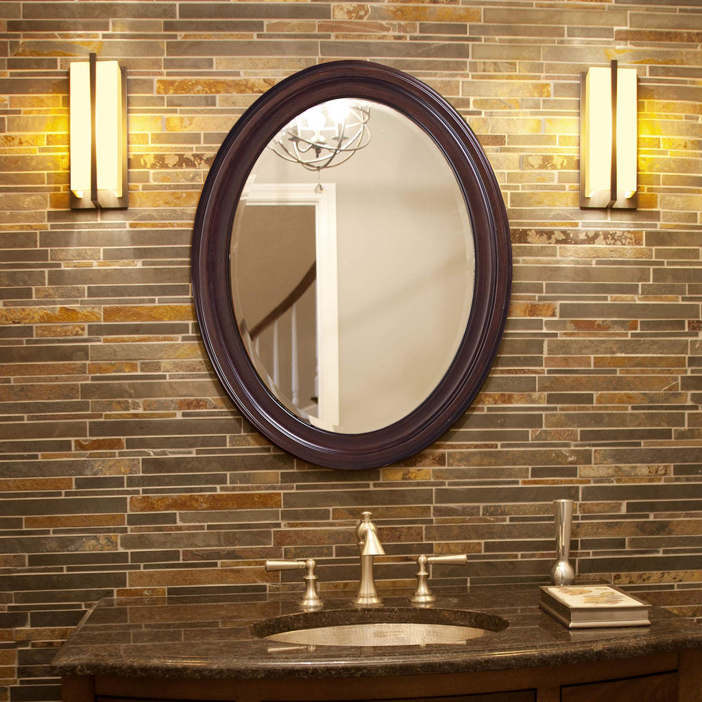 George Oval Chocolate Brown Wall, Oval Bevelled Hanging Wood Framed Vanity Mirrors Decor, Living Room, Bathroom