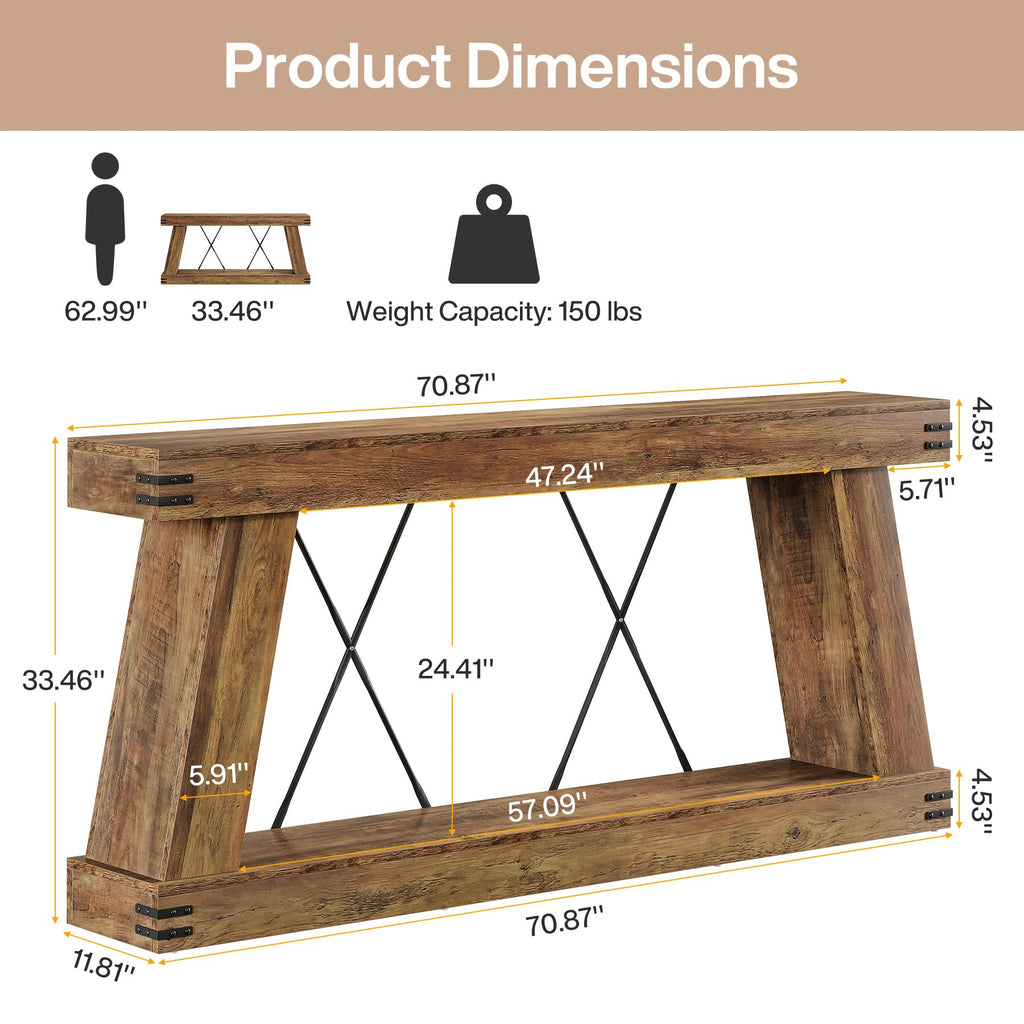 70.87" Farmhouse Console Table with Storage (Brown)