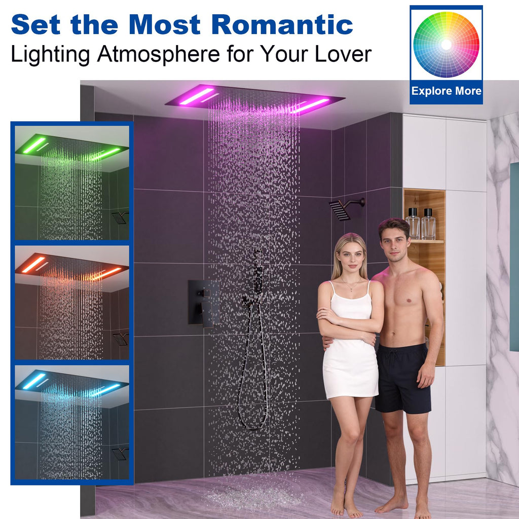 Oil Rubbed Bronze Dual Rain Shower Head System, 2 In 1 Functions Ceiling Mount 14x20inch LED Shower Head with 6 Inch