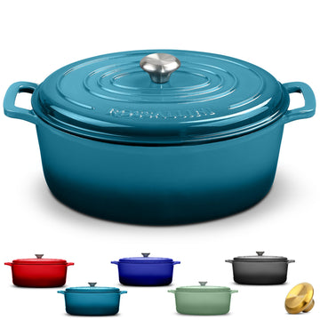 Enameled Cast Iron Oval Dutch Oven with Lid, 6.75 Qt, Ocean Blue