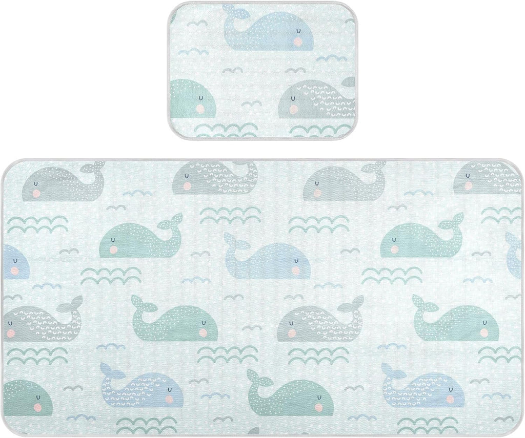 Baby Cooling Mat Cute Whales Bed Pad Ice Silk Cool Mat for Crib Mattress, Sleeping Pad with Pillowcase for Girl Boy