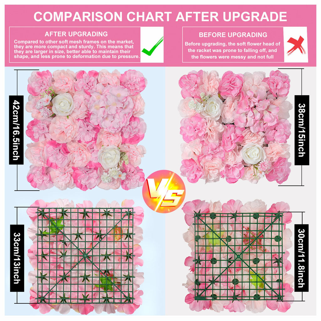 Flower Wall Backdrop 6pcs 16.5"x16.5"Artificial Floral Panels-Pink