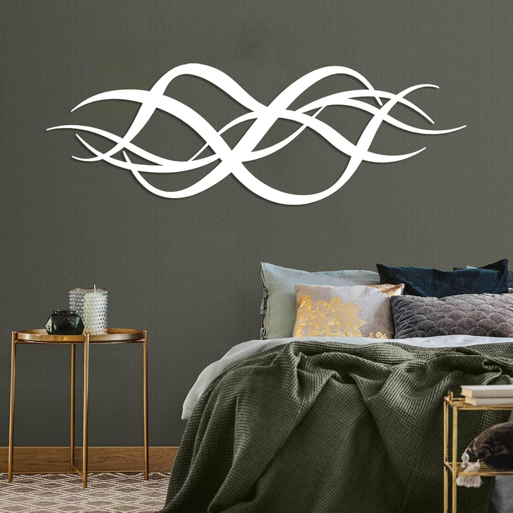 Abstract Geometric Metal Wall Art, Line Art Wall Decor, Modern Minimalist Decor (Black 1, 24"x8"/60x20cm)
