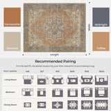 9x12 Washable Area Rugs Terracotta with Vintage Orient Design, Soft Rug