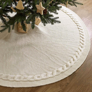 Knit Christmas Tree Skirts, Neutral Tree Skirt, Cozy Christmas Decorations