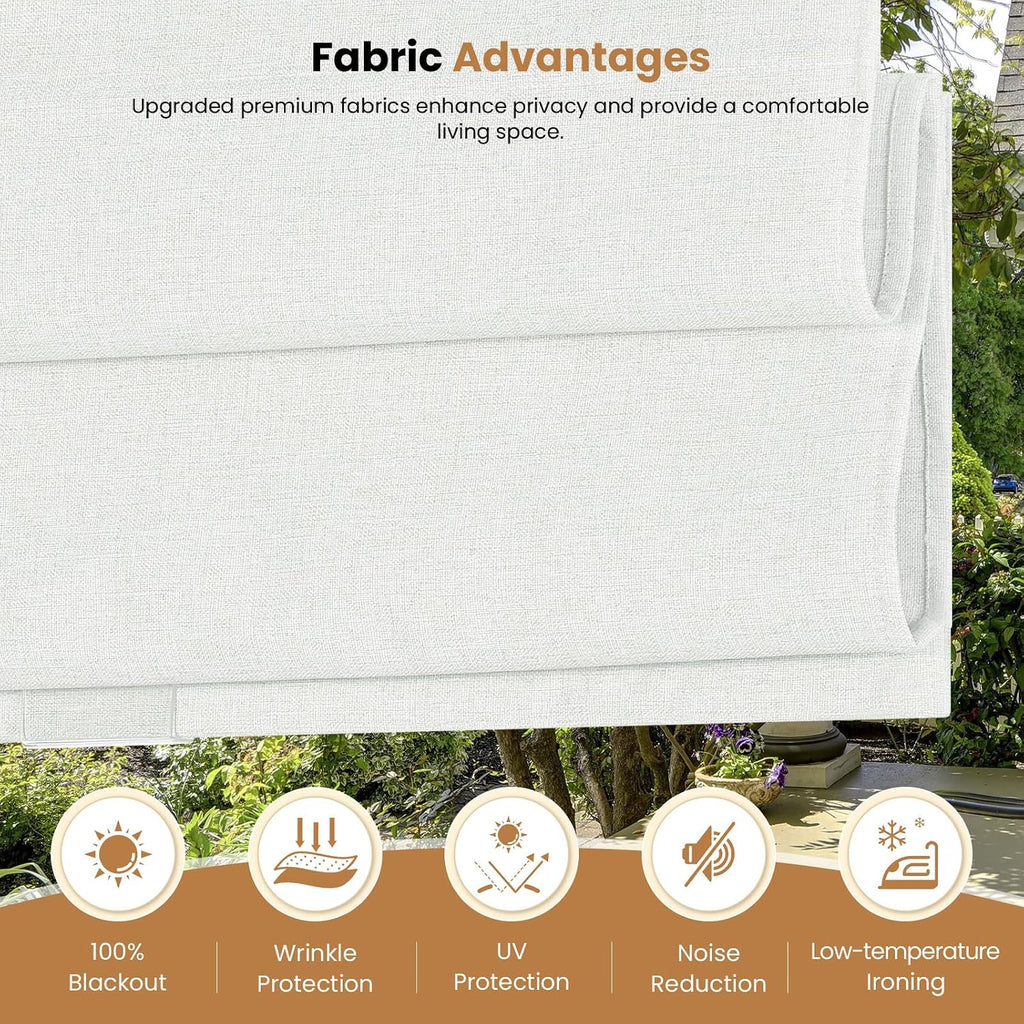 No Drill Cordless Roman Shades for Windows,34" Wx64 H,Blackout Fabric Blinds for Indoor Windows,UV Privacy Protection