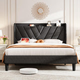 Queen Bed Frame with Headboard, Adjustable Upholstered Platform Bed Frame with Type-C&USB Ports