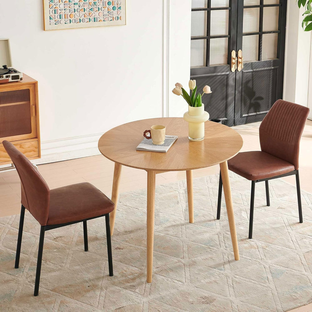Round Dining Table for 2-4, Mid Century Modern 35 Inch Round Kitchen Table, Space Saving Small Dining Table with Oak