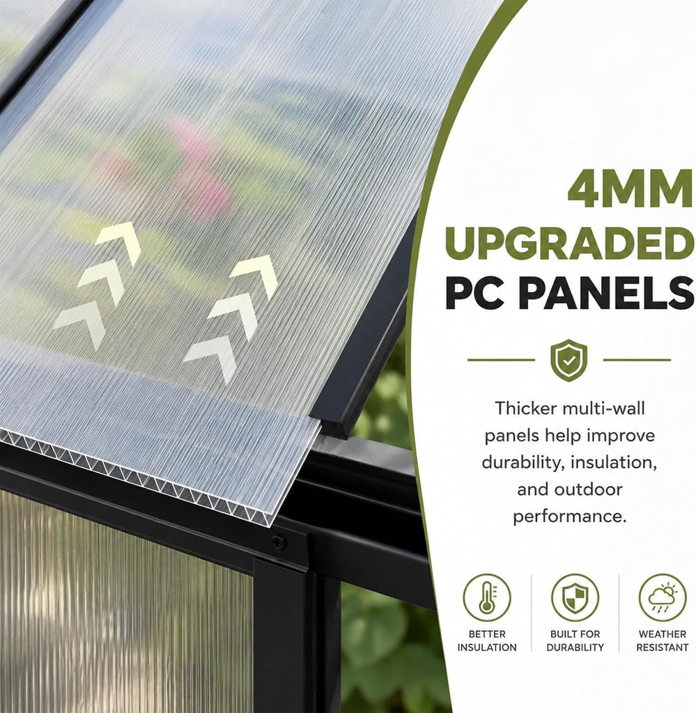 16x10x10 FT Large Greenhouse for Outdoors , 3 Vents | 4MM Twin-Wall PC Panels, Quick-Connect Aluminum Frame, 3