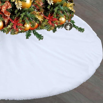60 Inch White Christmas Tree Skirt, Large Fur Christmas Tree Skirt