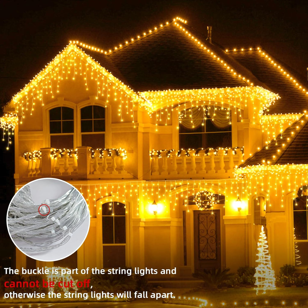 Outdoor Icicle Lights - 480 LED 66+33 FT 8 Modes Curtain Fairy String Light Plug , Waterproof for Eaves Yard