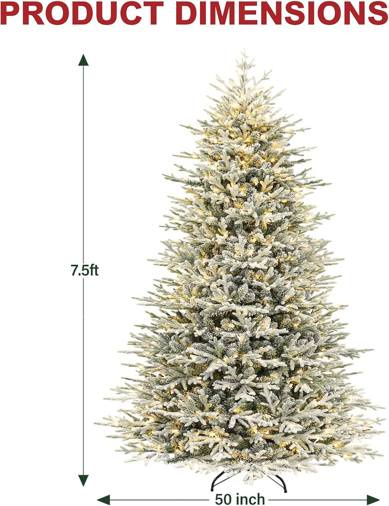 Prelit Flocked Christmas Tree with Realistic PE Foliage