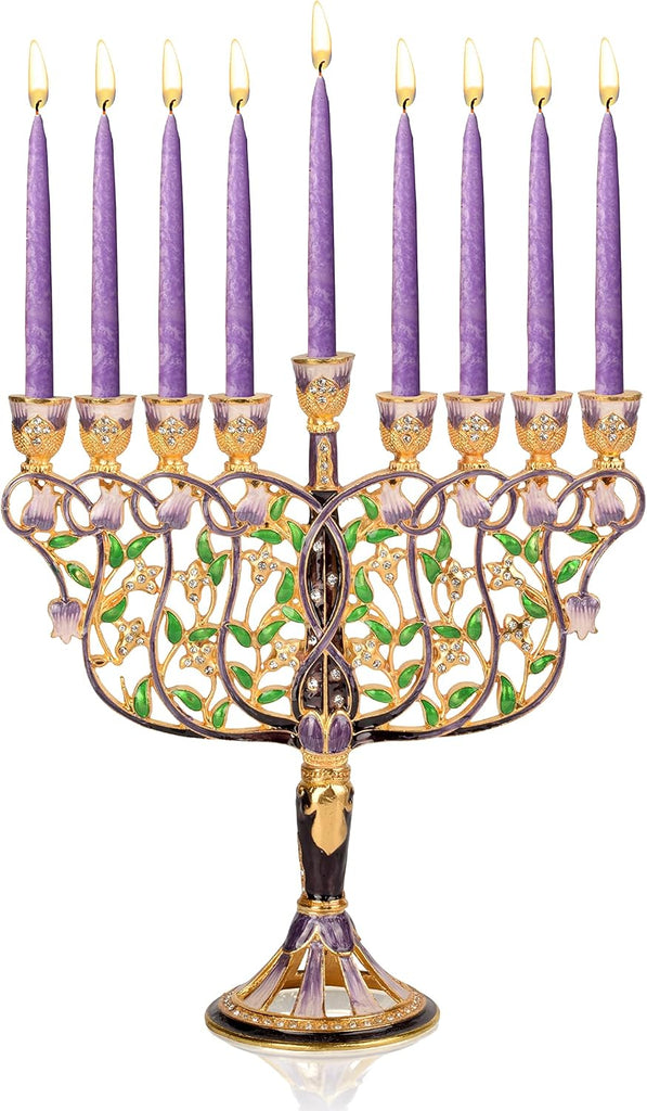 Tree of Life Hanukkah , Fits All Standard Chanukah Candles, Modern Jeweled Candle Menorahs for Chanukah - Multicolored