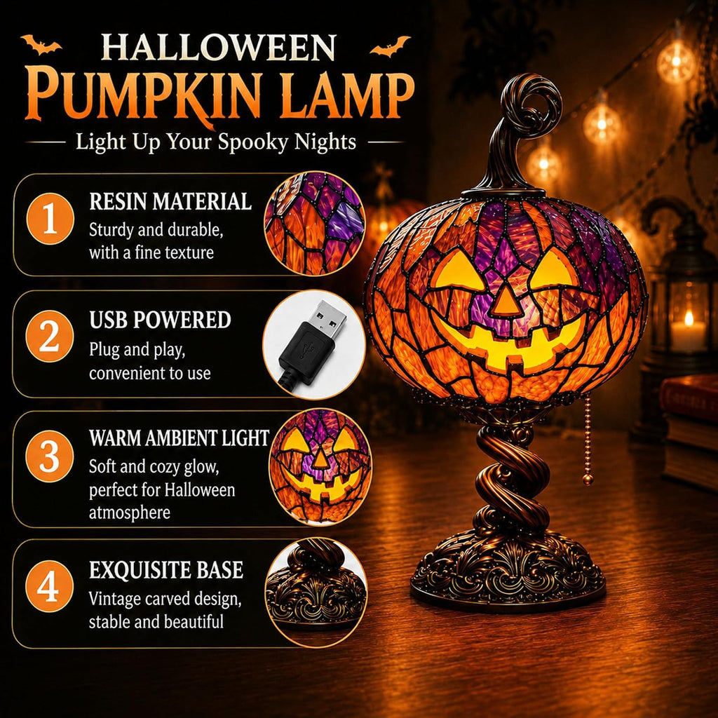 Halloween Stained Glass Pumpkin Lamp, Decorative Table Lamp Decor